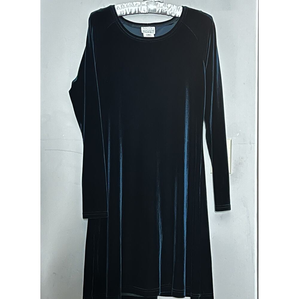 VINTAGE MODA INTERNATIONAL DK GREEN VELVET L/S DRESS STRETCH SIZE M / MEDIUM